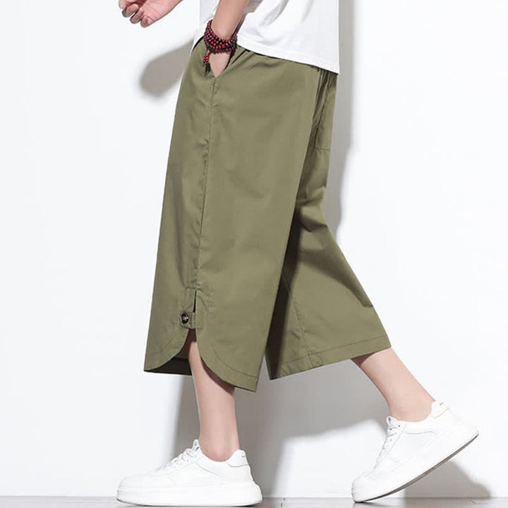 Buddha Stones Summer Casual Drawstring Side Slit Solid Cotton Men's Harem Pants With Pockets - image 4