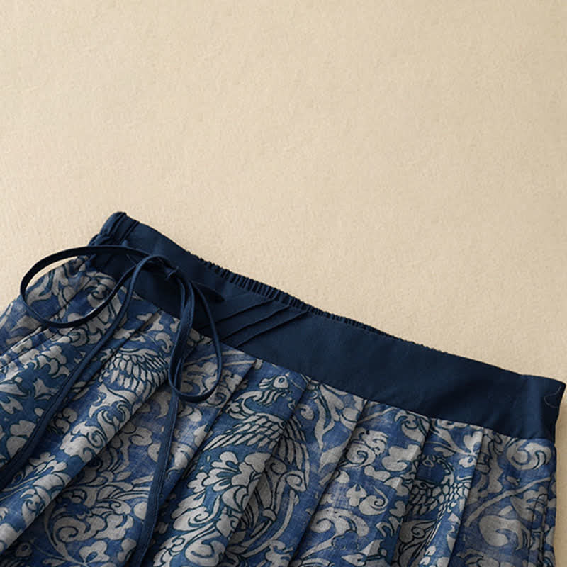 Buddha Stones Summer Drawstring Floral Print Lace-up Women's Skirts With Pockets - image 11