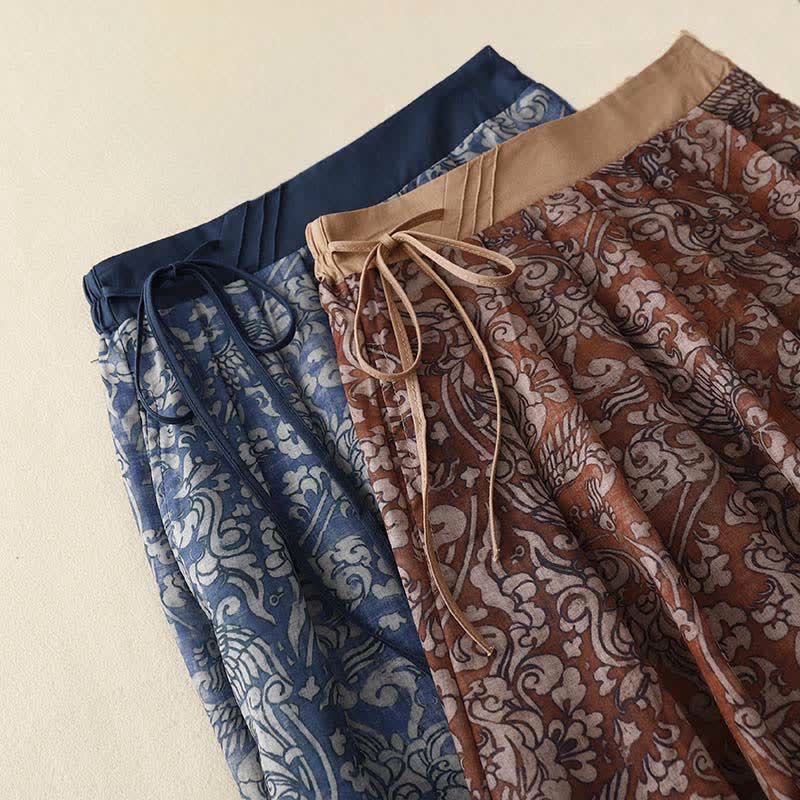 Buddha Stones Summer Drawstring Floral Print Lace-up Women's Skirts With Pockets - image 17