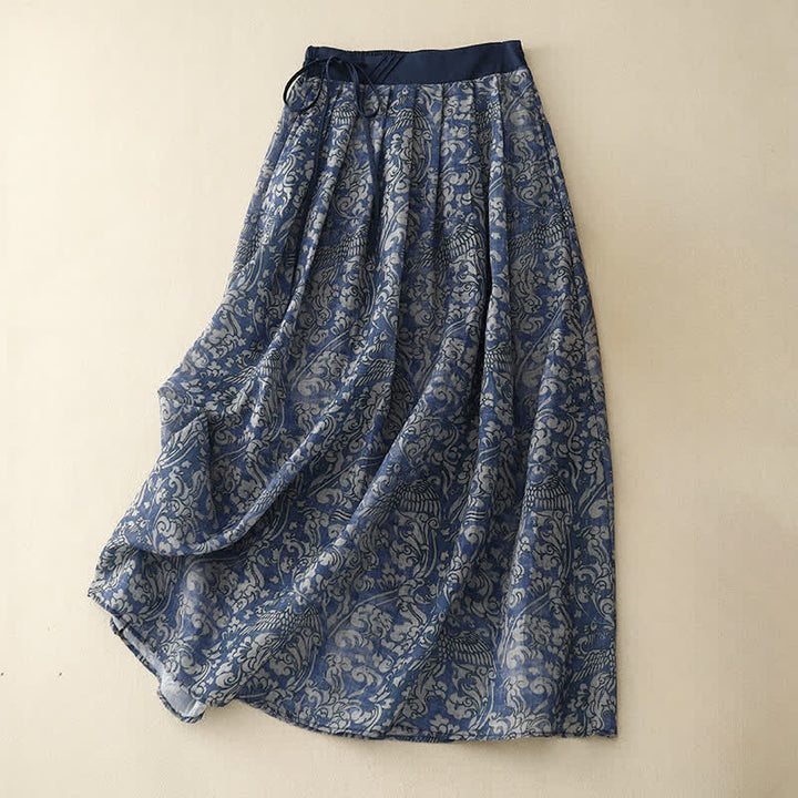 Buddha Stones Summer Drawstring Floral Print Lace-up Women's Skirts With Pockets - SteelBlue - US12，UK/AU16，EU44 (2XL) - image 10