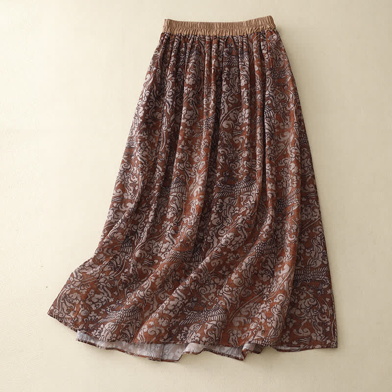 Buddha Stones Summer Drawstring Floral Print Lace-up Women's Skirts With Pockets - image 1