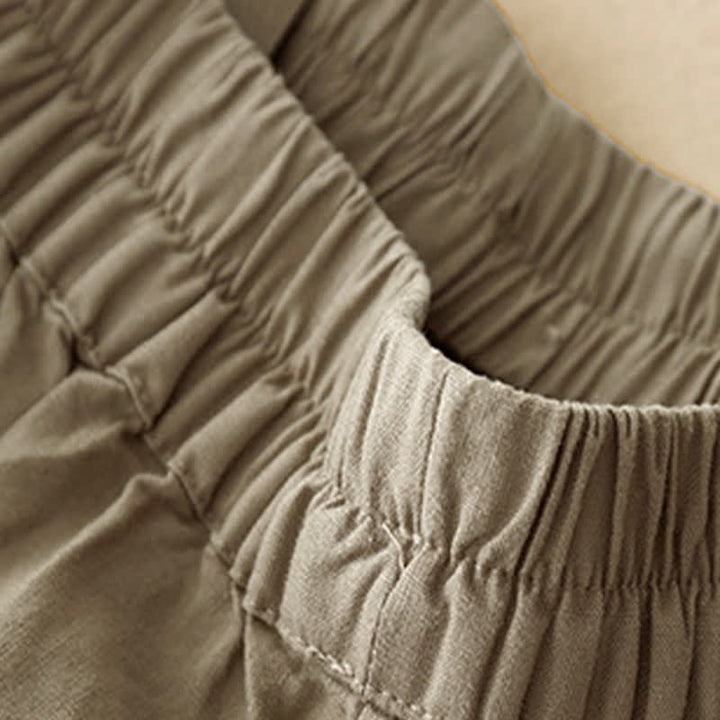Buddha Stones Summer Minimalist Button-Up Elastic Waist Solid Women's Shorts With Pockets - image 3