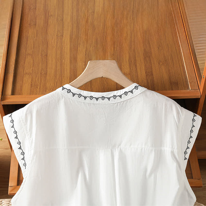 Buddha Stones Summer Button-Up Solid Crew Neck Women's Sleeveless Shirts - image 15