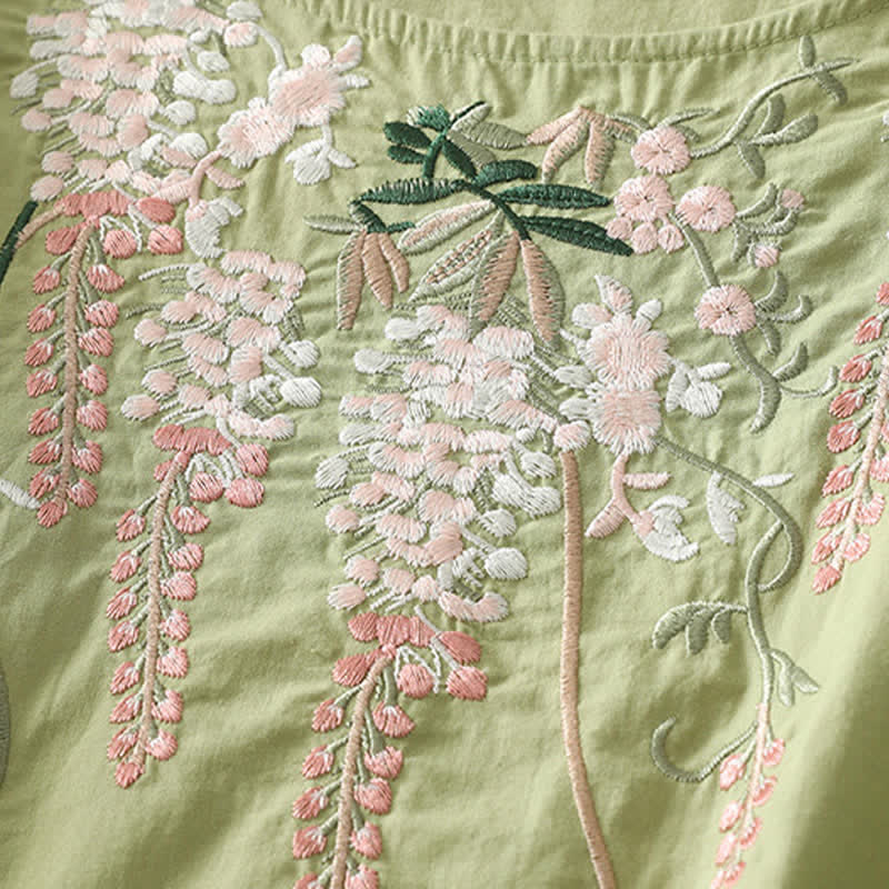 Buddha Stones Spring Embroidery Side Slit Floral Women's Three-Quarter Sleeve Shirts - image 4