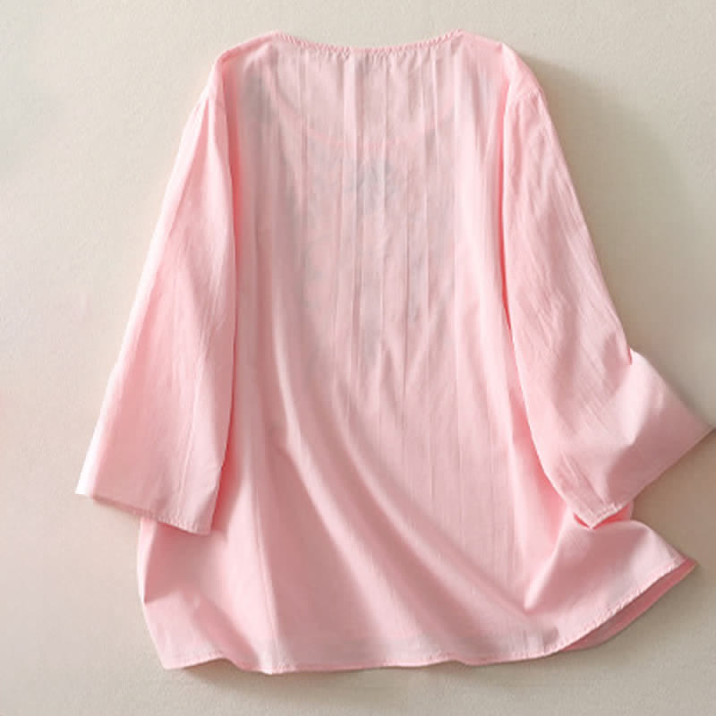 Buddha Stones Spring Embroidery Side Slit Floral Women's Three-Quarter Sleeve Shirts - image 11