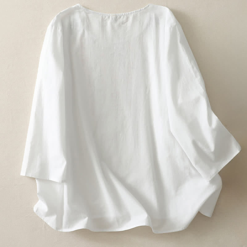 Buddha Stones Spring Embroidery Side Slit Floral Women's Three-Quarter Sleeve Shirts - image 19
