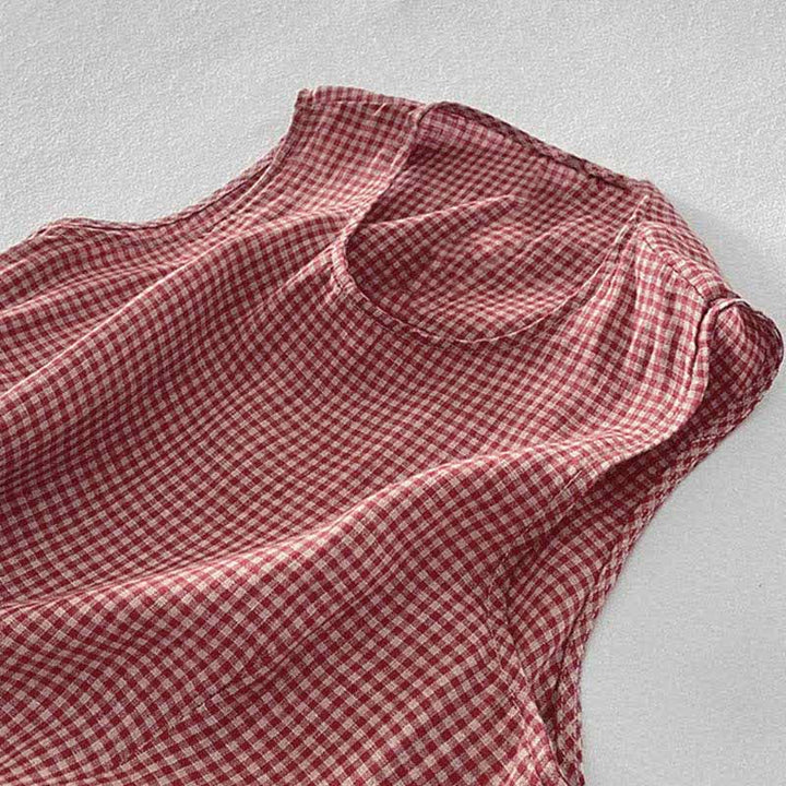 Buddha Stones Summer Casual Plaid Cotton Women's Sleeveless Dress With Pockets - image 6