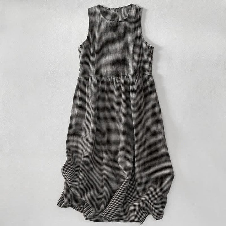 Buddha Stones Summer Casual Plaid Cotton Women's Sleeveless Dress With Pockets - image 10