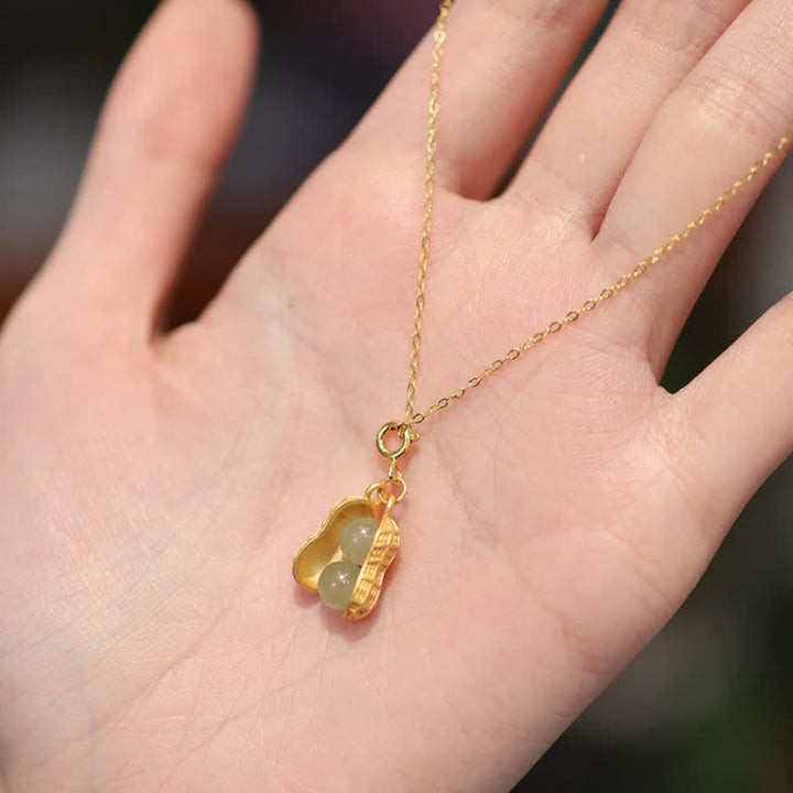 Buddha Stones 925 Sterling Silver Hetian Jade Peanut Good Things Happen Prosperity Necklace Pendant - image 8