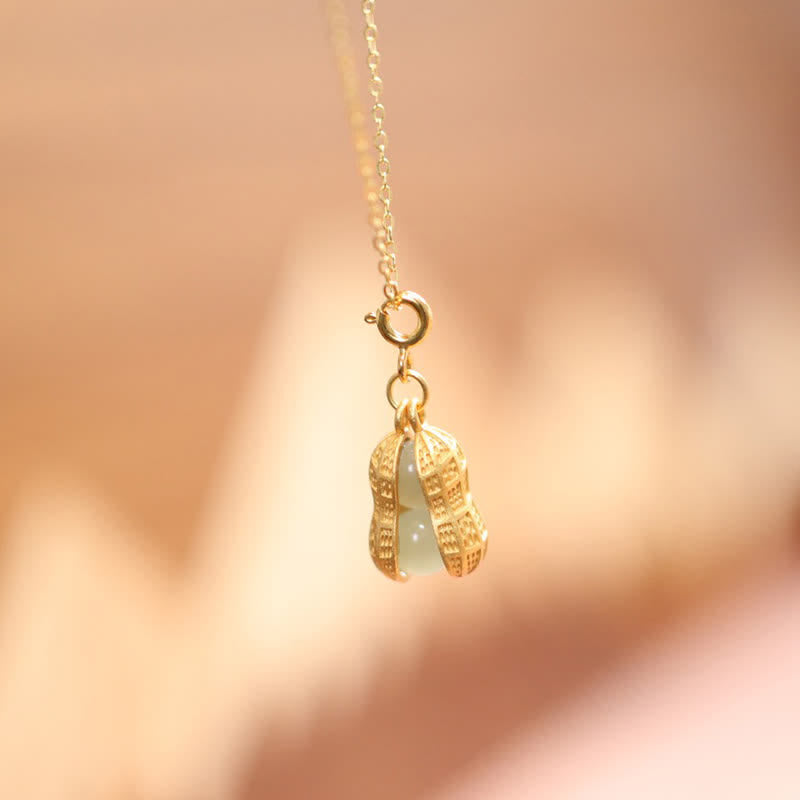 Buddha Stones 925 Sterling Silver Hetian Jade Peanut Good Things Happen Prosperity Necklace Pendant - image 3