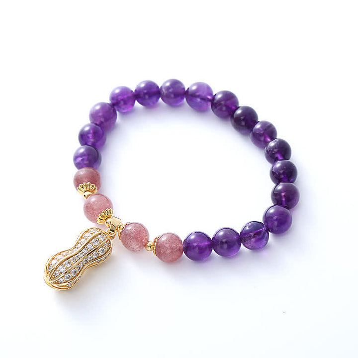 Buddha Stones Natural Amethyst Strawberry Quartz Peanut Good Things Happen Positive Bracelet - image 4