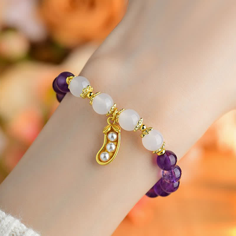 Buddha Stones Natural Amethyst White Agate Peanut Good Things Happen Spiritual Bracelet - image 7