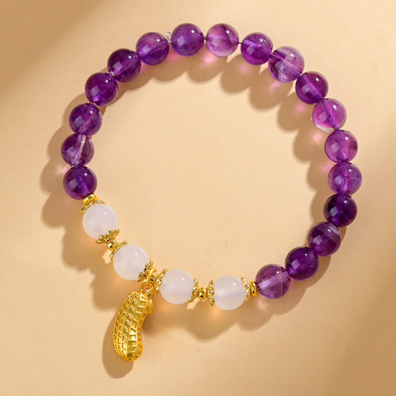 Buddha Stones Natural Amethyst White Agate Peanut Good Things Happen Spiritual Bracelet - image 1