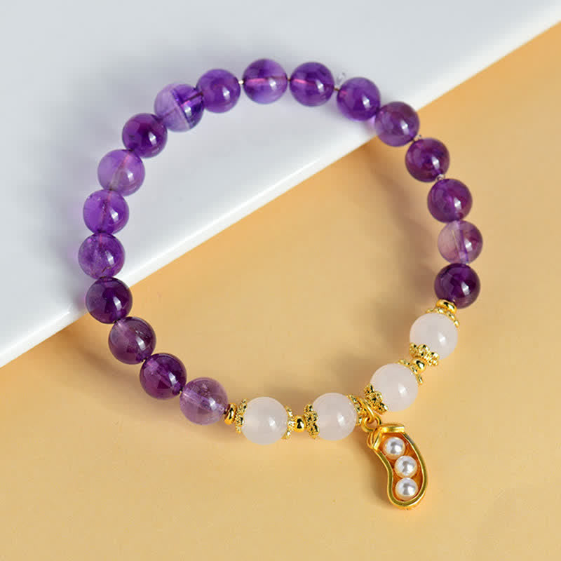 Buddha Stones Natural Amethyst White Agate Peanut Good Things Happen Spiritual Bracelet - Amethyst(Wrist Circumference 15-16cm) - image 0