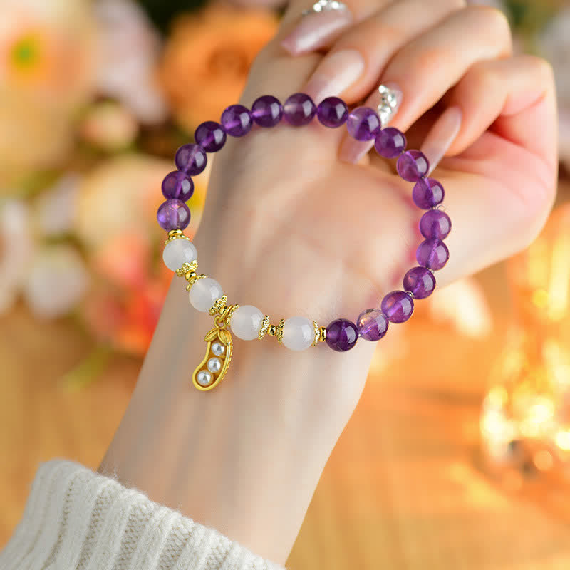 Buddha Stones Natural Amethyst White Agate Peanut Good Things Happen Spiritual Bracelet - image 4