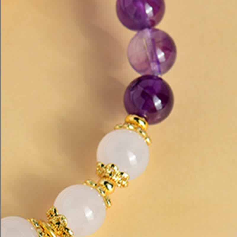 Buddha Stones Natural Amethyst White Agate Peanut Good Things Happen Spiritual Bracelet - image 10