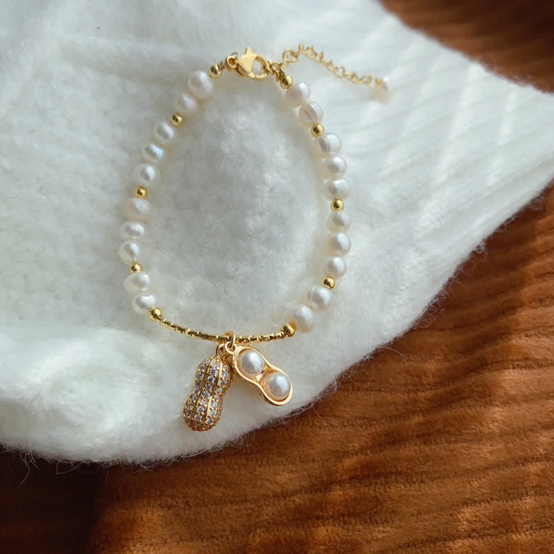 Buddha Stones Pearl Bead Peanut Good Things Happen Wisdom Bracelet - Pearl(Wrist Circumference 15-16cm) - image 0