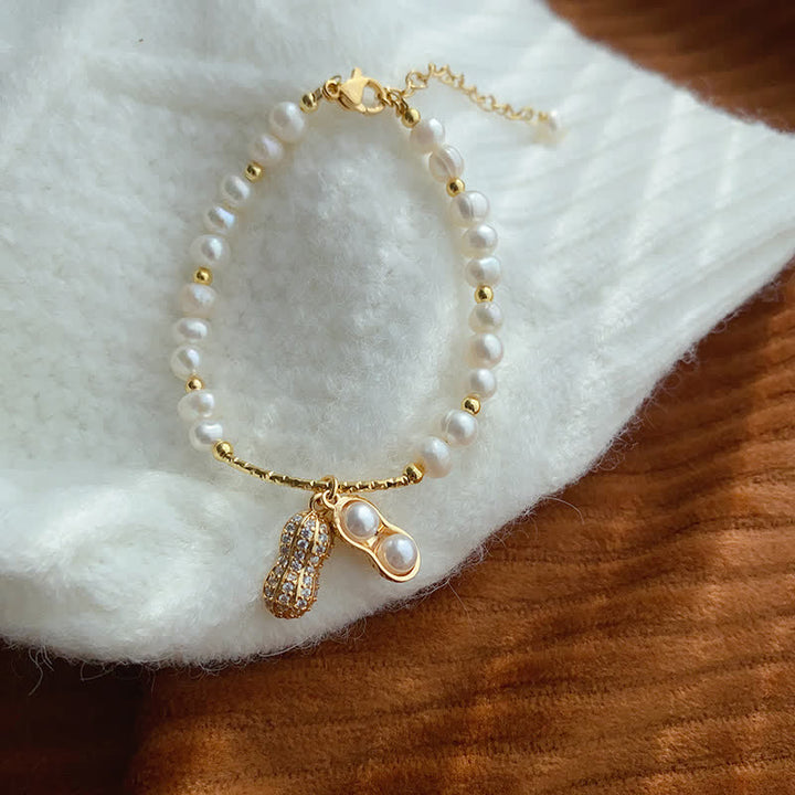 Buddha Stones Pearl Bead Peanut Good Things Happen Wisdom Bracelet - Pearl(Wrist Circumference 15-16cm) - image 0