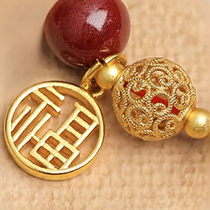 Buddha Stones Natural Cinnabar Fu Character Peanut Good Things Happen Blessing Bracelet - image 8