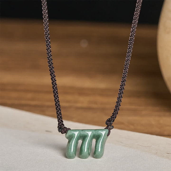 Buddha Stones Natural Green Jade 777 Angel Number Prosperity Necklace Pendant - image 2