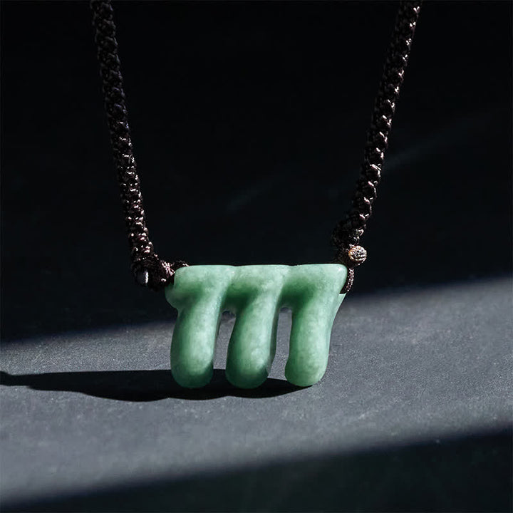 Buddha Stones Natural Green Jade 777 Angel Number Prosperity Necklace Pendant - image 1