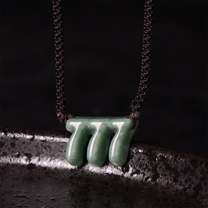 Buddha Stones Natural Green Jade 777 Angel Number Prosperity Necklace Pendant - 777 Angel Number-Natural Jade (Color May Vary) - image 0