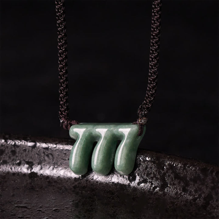 Buddha Stones Natural Green Jade 777 Angel Number Prosperity Necklace Pendant - 777 Angel Number-Natural Jade (Color May Vary) - image 0