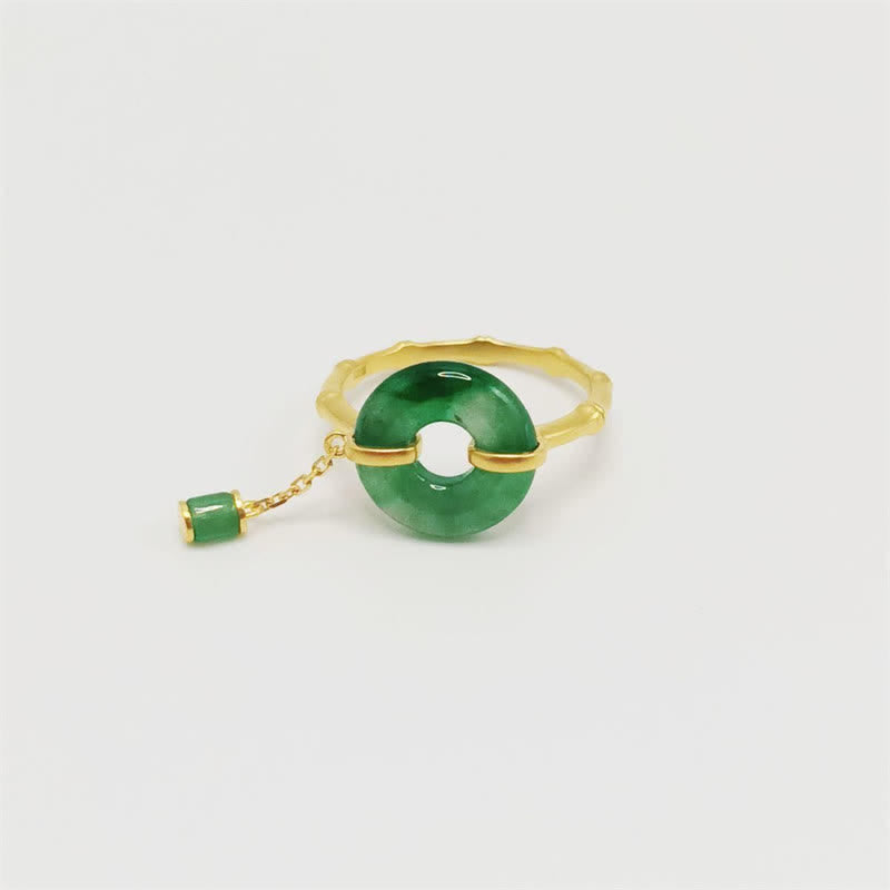 Buddha Stones Green Chalcedony Peace Buckle Pattern Strength Ring - Green Chalcedony(US 7) - image 0