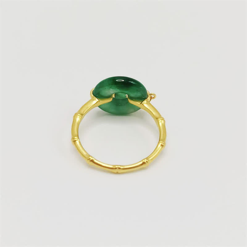 Buddha Stones Green Chalcedony Peace Buckle Pattern Strength Ring - image 2