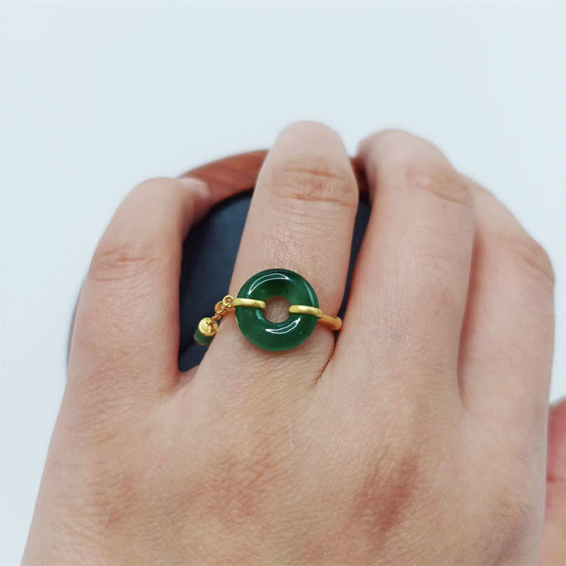 Buddha Stones Green Chalcedony Peace Buckle Pattern Strength Ring - image 3