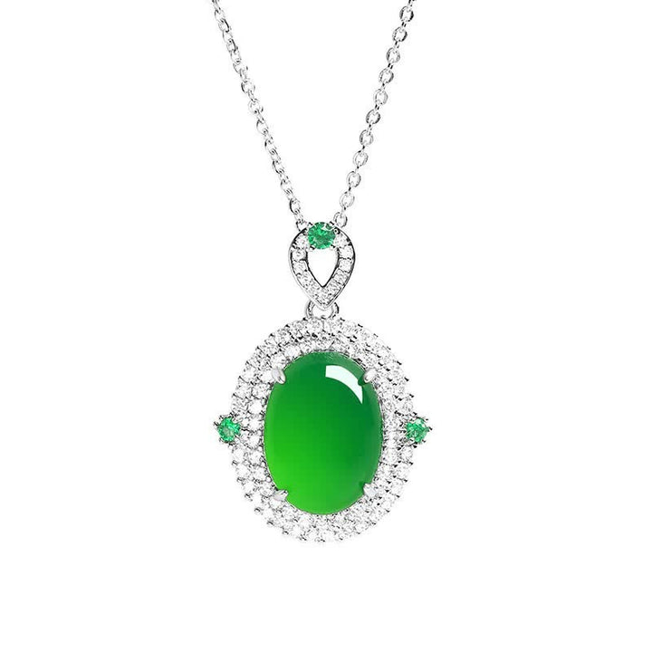 Buddha Stones Oval Design Green Agate Copper Luck Necklace Pendant - image 3