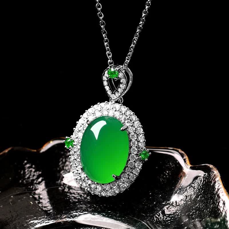 Buddha Stones Oval Design Green Agate Copper Luck Necklace Pendant - image 1