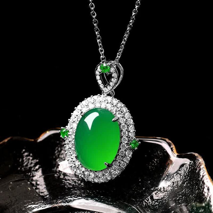 Buddha Stones Oval Design Green Agate Copper Luck Necklace Pendant - image 1