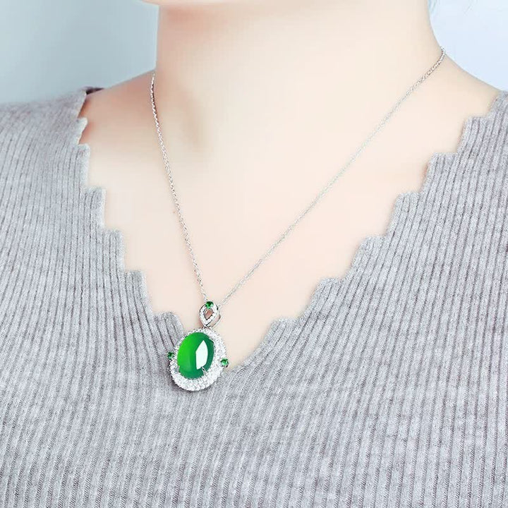 Buddha Stones Oval Design Green Agate Copper Luck Necklace Pendant - image 3