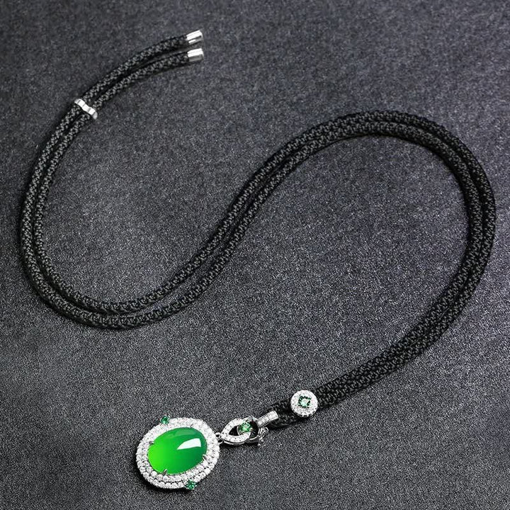 Buddha Stones Oval Design Green Agate Copper Luck Necklace Pendant - image 2