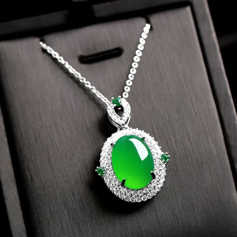 Buddha Stones Oval Design Green Agate Copper Luck Necklace Pendant - Green Agate - image 0