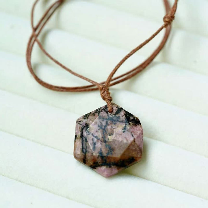 Buddha Stones Star of David Carving Clear Quartz Indian Agate Amethyst Healing Necklace Pendant - Rhodonite - image 20