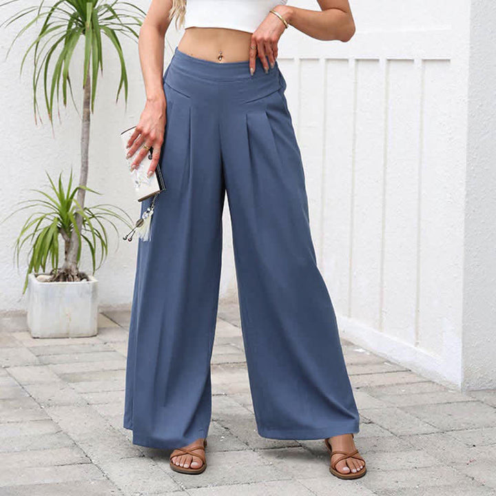 Buddha Stones Plain Color Cotton Linen High Waist Women's Wide Leg Pants With Pockets - image 4