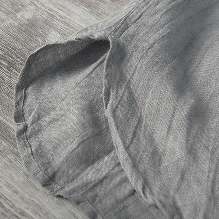 Buddha Stones Summer Half Buttons Rolled Sleeves Design Cotton Linen Men's Short Sleeve Shirt - image 6