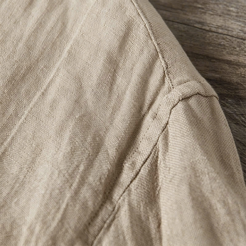 Buddha Stones Summer Half Buttons Turn-Down Collar Design Cotton Linen Men's Short Sleeve Shirt - image 11