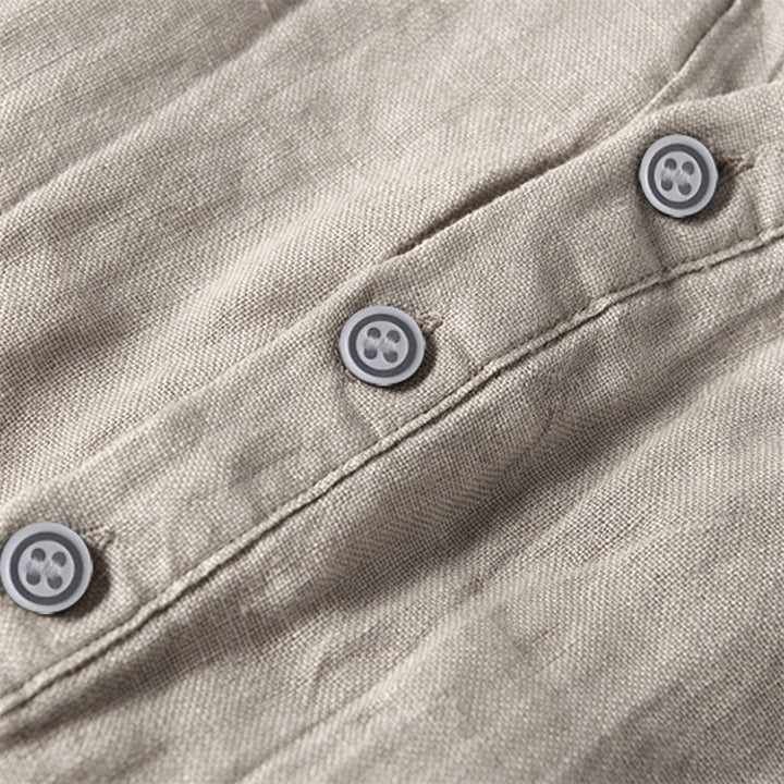 Buddha Stones Summer Half Buttons Turn-Down Collar Design Cotton Linen Men's Short Sleeve Shirt - image 10