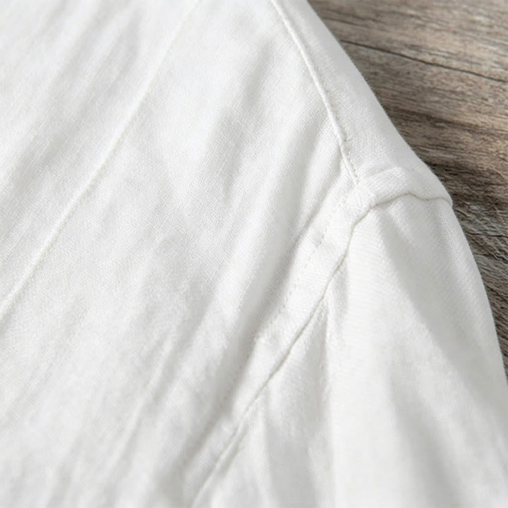 Buddha Stones Summer Half Buttons Turn-Down Collar Design Cotton Linen Men's Short Sleeve Shirt - image 18