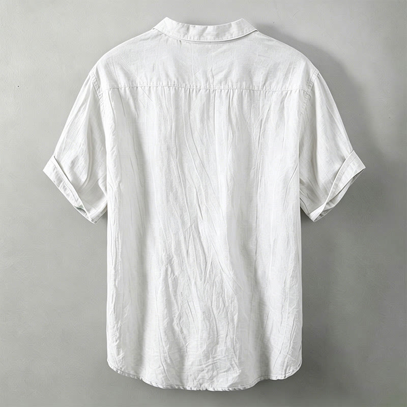 Buddha Stones Summer Half Buttons Turn-Down Collar Design Cotton Linen Men's Short Sleeve Shirt - image 15