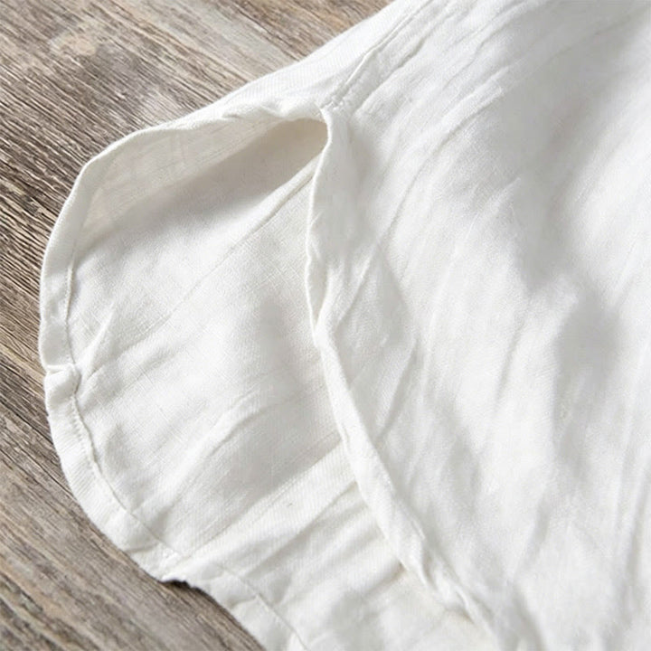 Buddha Stones Summer Half Buttons Turn-Down Collar Design Cotton Linen Men's Short Sleeve Shirt - image 20