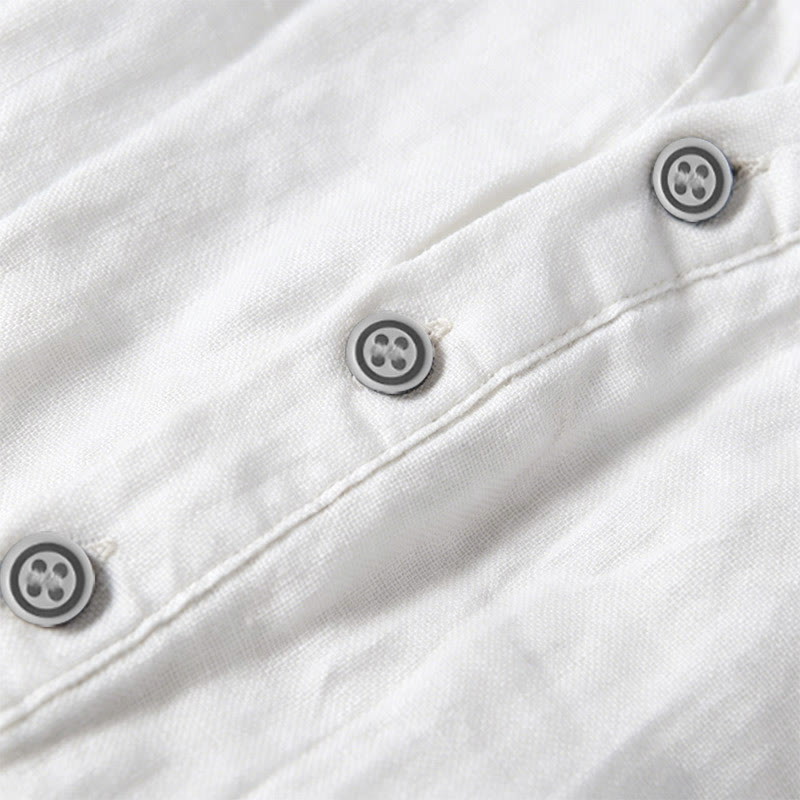 Buddha Stones Summer Half Buttons Turn-Down Collar Design Cotton Linen Men's Short Sleeve Shirt - image 17
