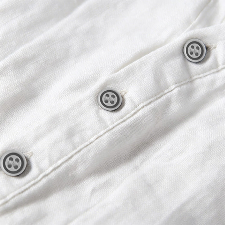 Buddha Stones Summer Half Buttons Turn-Down Collar Design Cotton Linen Men's Short Sleeve Shirt - image 17