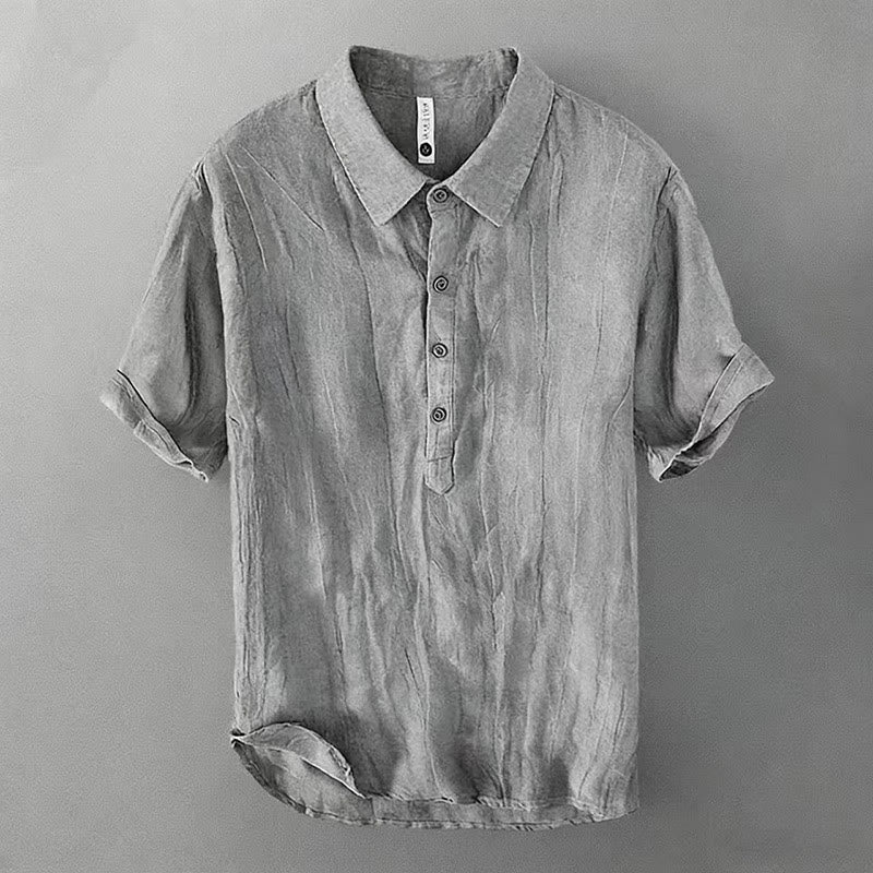 Buddha Stones Summer Half Buttons Turn-Down Collar Design Cotton Linen Men's Short Sleeve Shirt - Gray - US/UK/AU46，EU56 (3XL) - image 0