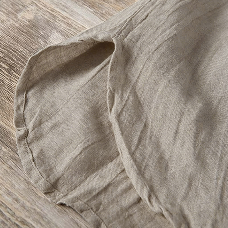 Buddha Stones Summer Half Buttons Turn-Down Collar Design Cotton Linen Men's Short Sleeve Shirt - image 13