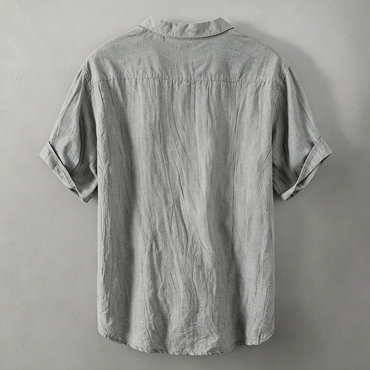 Buddha Stones Summer Half Buttons Turn-Down Collar Design Cotton Linen Men's Short Sleeve Shirt - image 1