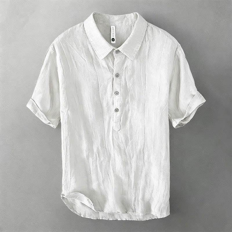 Buddha Stones Summer Half Buttons Turn-Down Collar Design Cotton Linen Men's Short Sleeve Shirt - White - US/UK/AU46，EU56 (3XL) - image 14